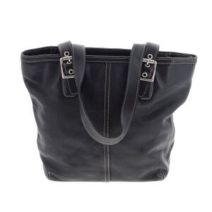 COACH | Leather Shoulder Bag Black Bucket Purse Silver Buckles